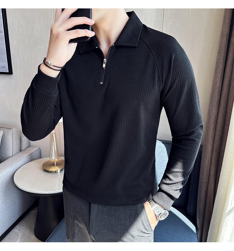 American Style polo shirt (Full Sleeve) - Black