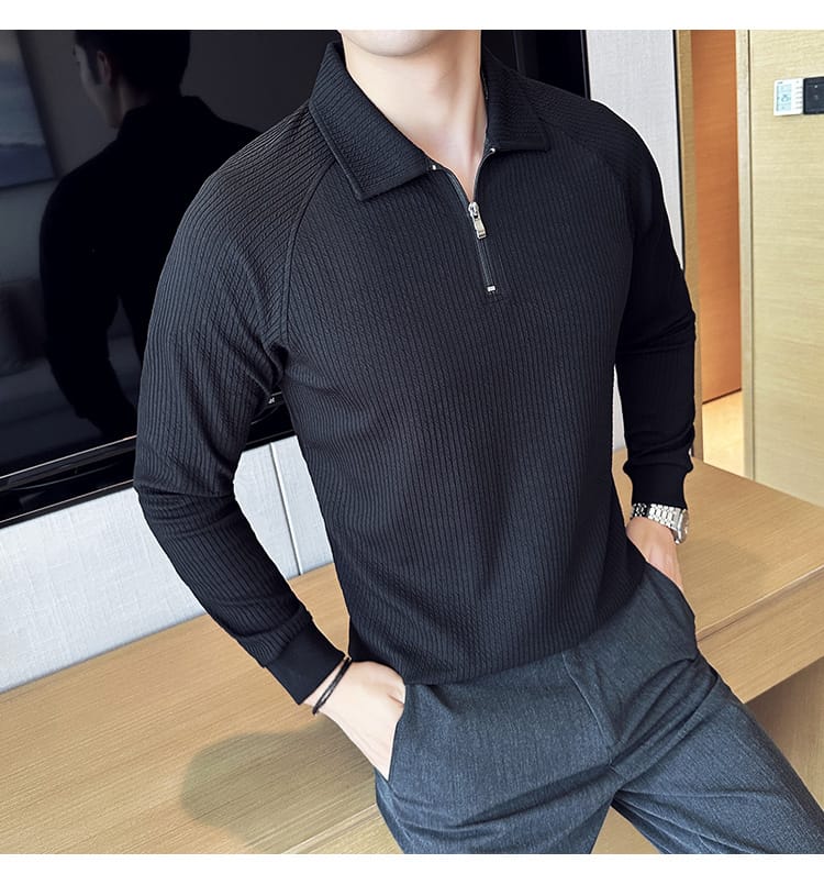 American Style polo shirt (Full Sleeve) - Black