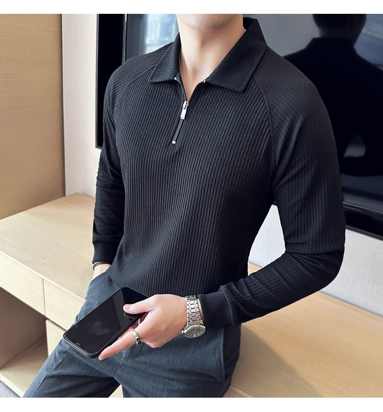 American Style polo shirt (Full Sleeve) - Black