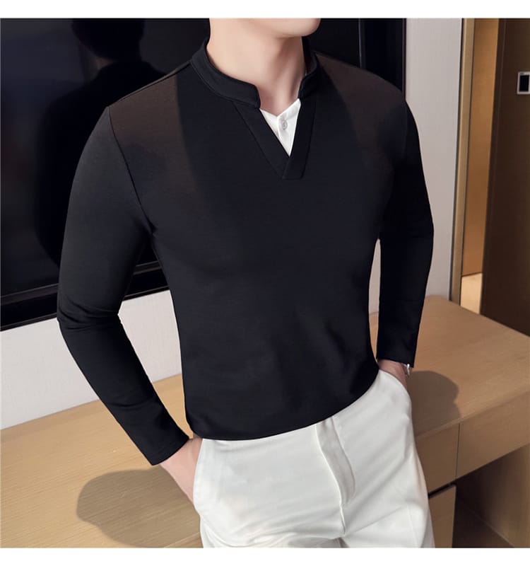 Miami Style V Neck Pullover for Autumn - Black