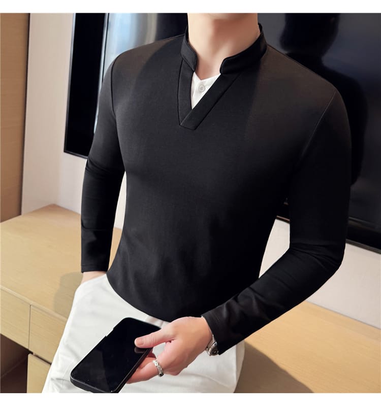 Miami Style V Neck Pullover for Autumn - Black