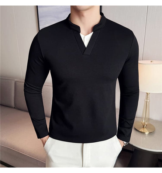 Miami Style V Neck Pullover for Autumn - Black