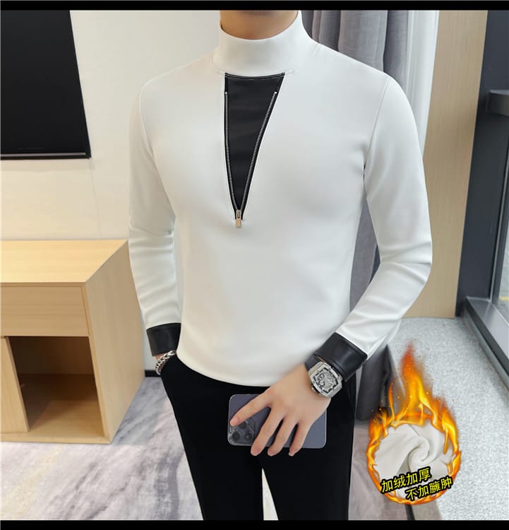 V Zipper Pullover (Full sleeve) - White