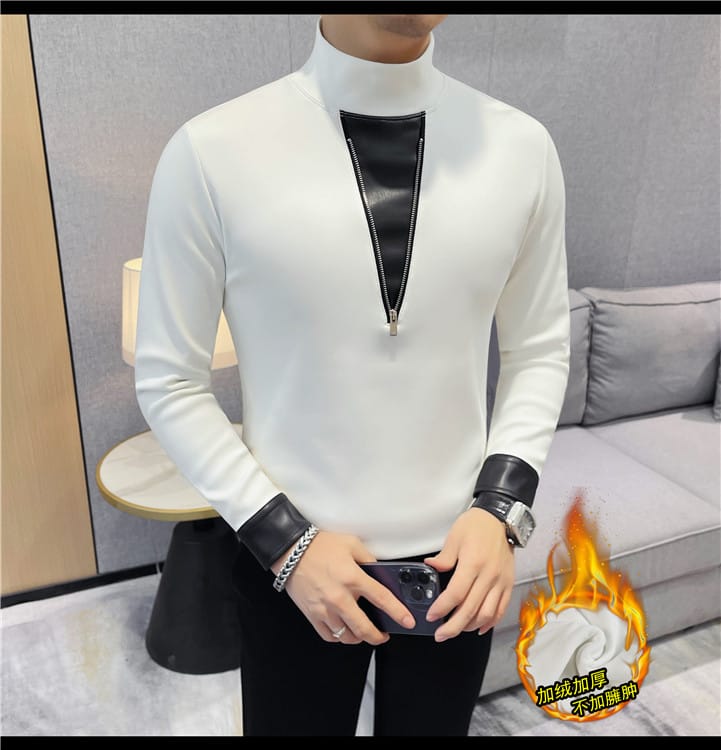 V Zipper Pullover (Full sleeve) - White