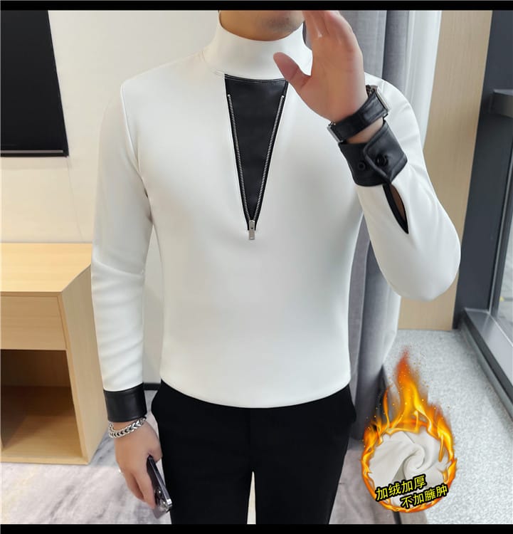 V Zipper Pullover (Full sleeve) - White