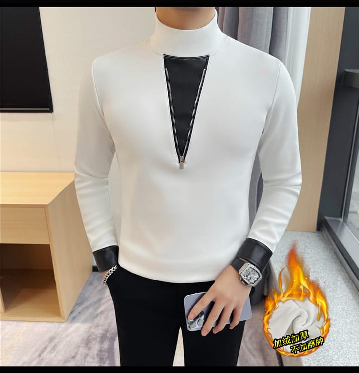 V Zipper Pullover (Full sleeve) - White