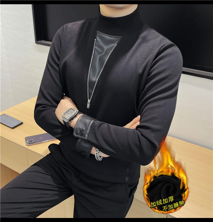 V Zipper Pullover (Full sleeve) - Black