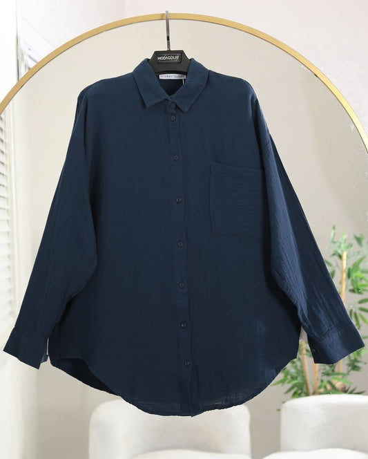 Ladies muslin shirt (Navy Blue)