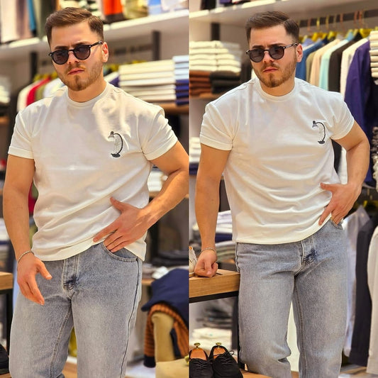 Circle lamp embroidered t shirt (White)