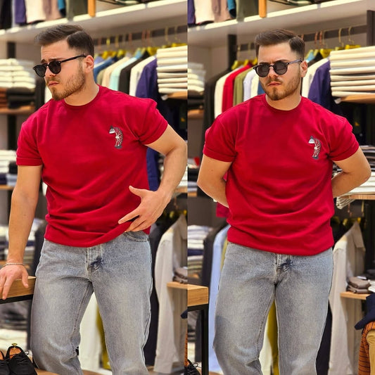 Circle lamp embroidered tshirt (red)