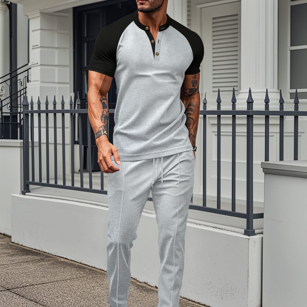 Shoulder stripe tracksuit (Grey)