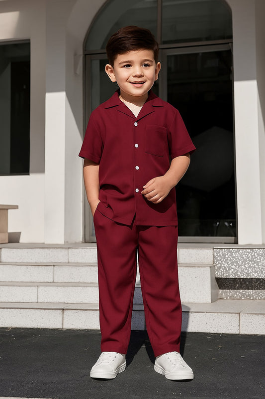 Decent cuban collar tracksuit for kids & boys (Maroon)