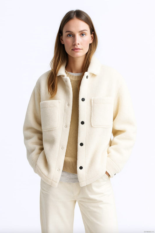 Sherpa Jacket for women- White Double Patch pocket