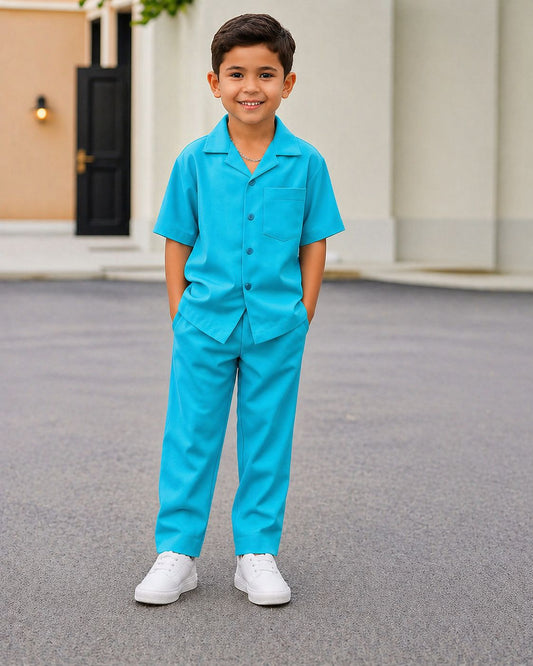 Decent cuban collar tracksuit for kids (Boys/Girls) (Sky Blue)