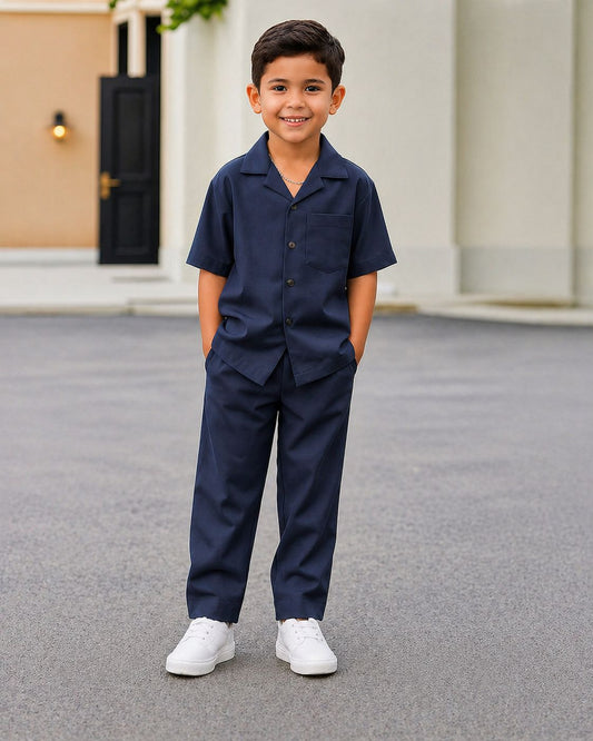 Decent cuban collar tracksuit for kids (Boys/Girls) (Navy Blue)