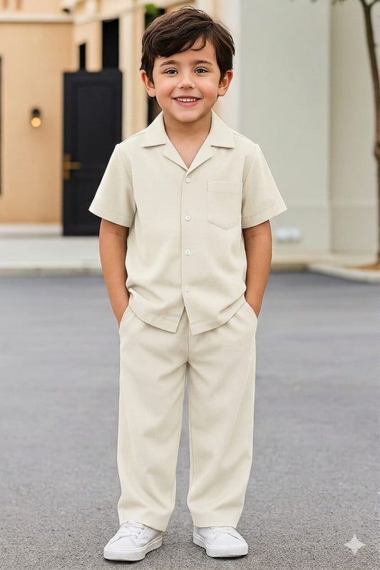 Decent cuban collar tracksuit for kids (Boys/Girls) (off White)