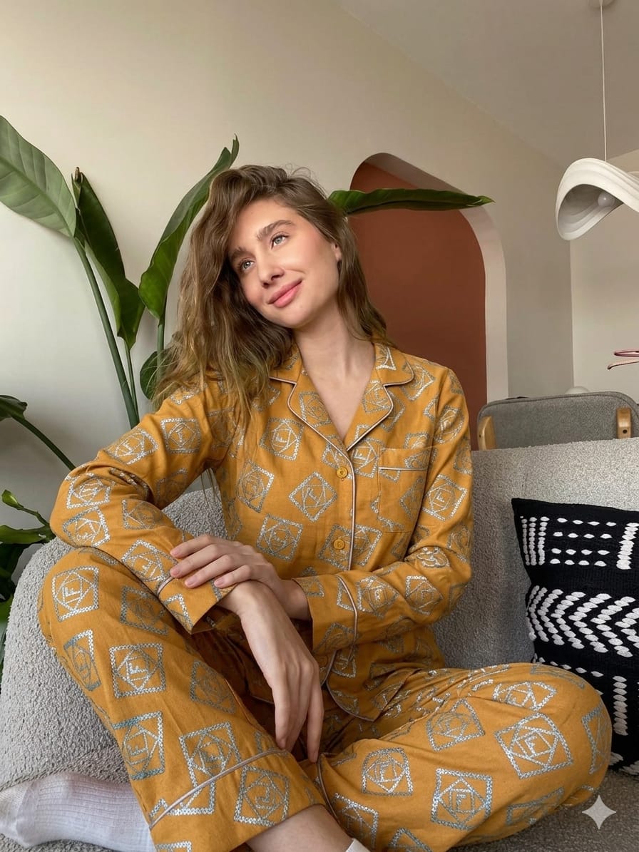 Classic Button Down pajama set (Ochre Yellow)
