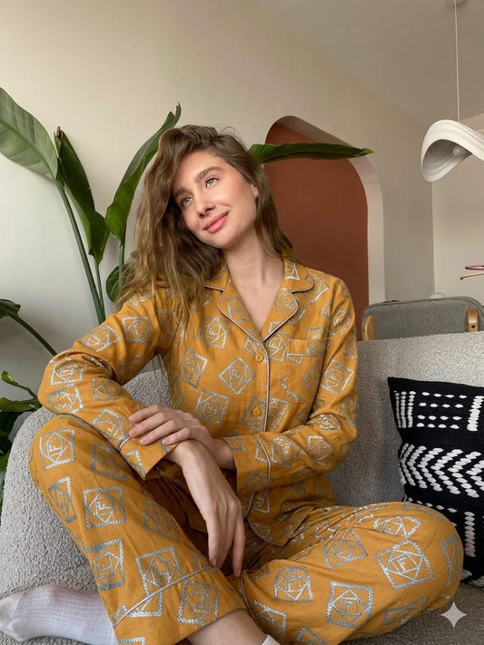 Classic Button Down pajama set (Ochre Yellow)