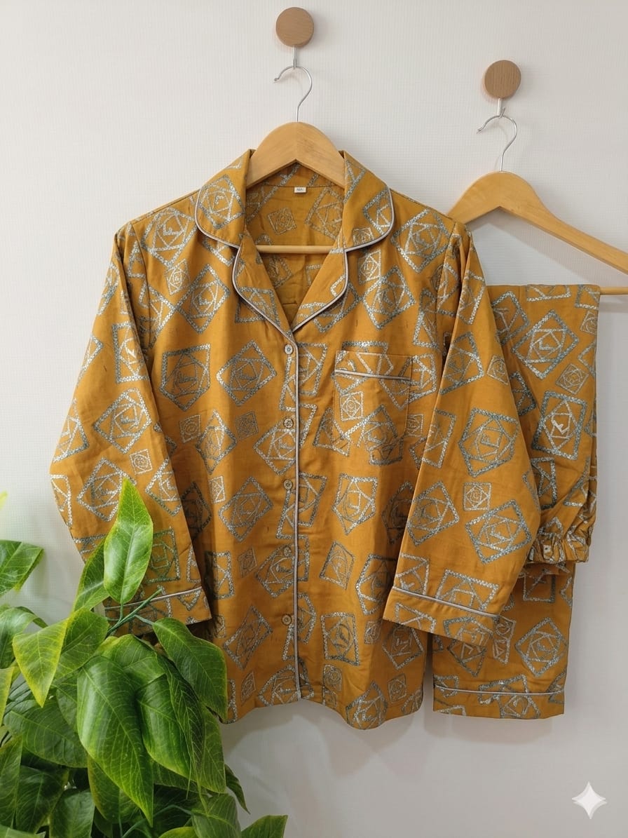 Classic Button Down pajama set (Ochre Yellow)