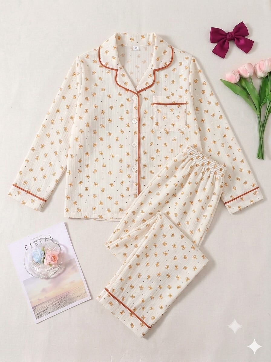 German bow pajama set (Light Orange)
