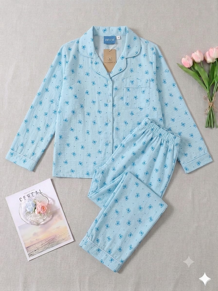 German bow pajama set (Blue)