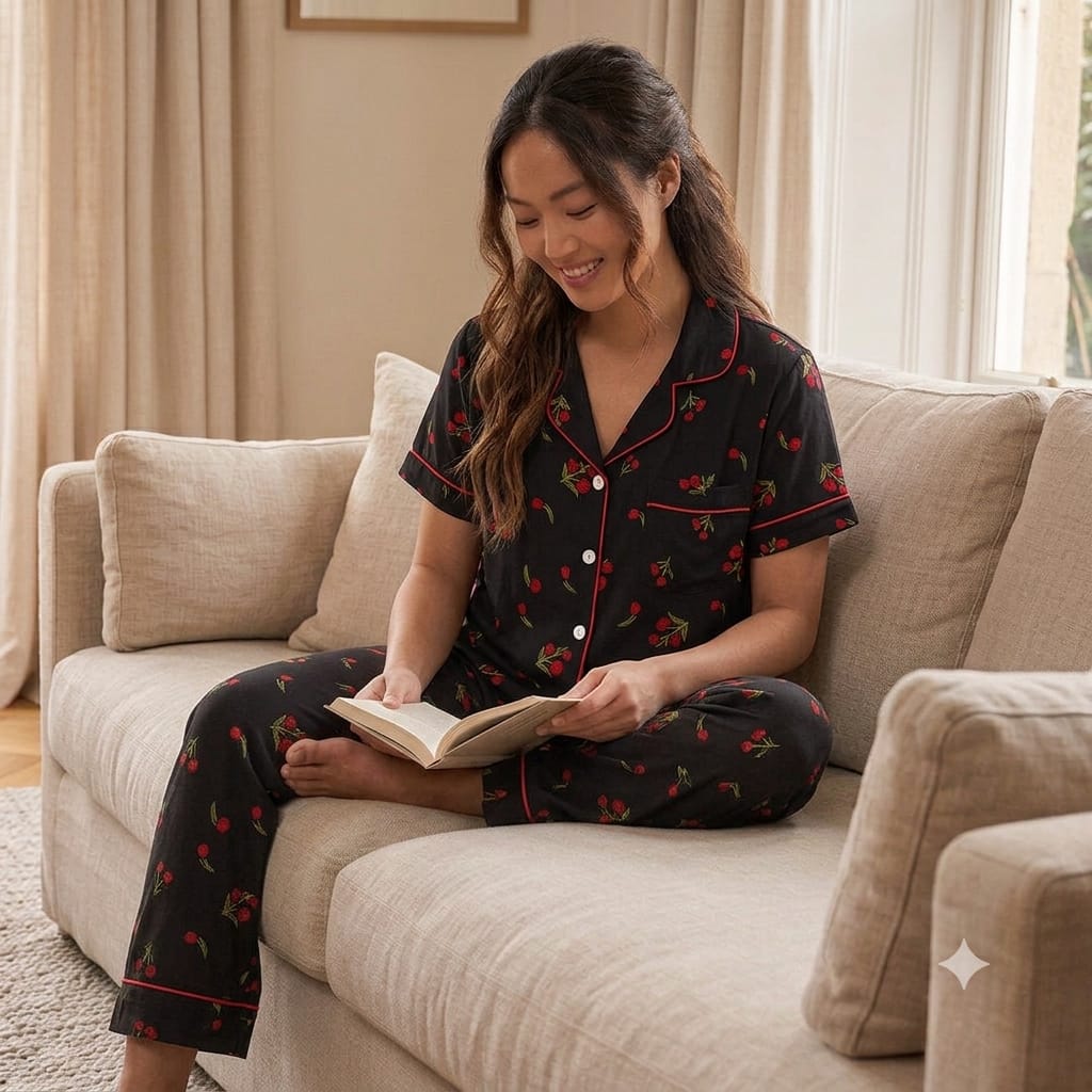 Elite Lounge Pajama Set (Black) Half Sleeves