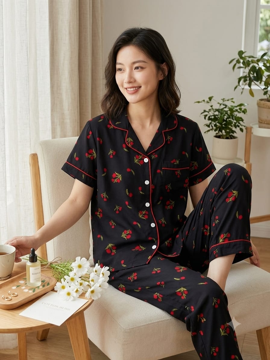Elite Lounge Pajama Set (Black) Half Sleeves