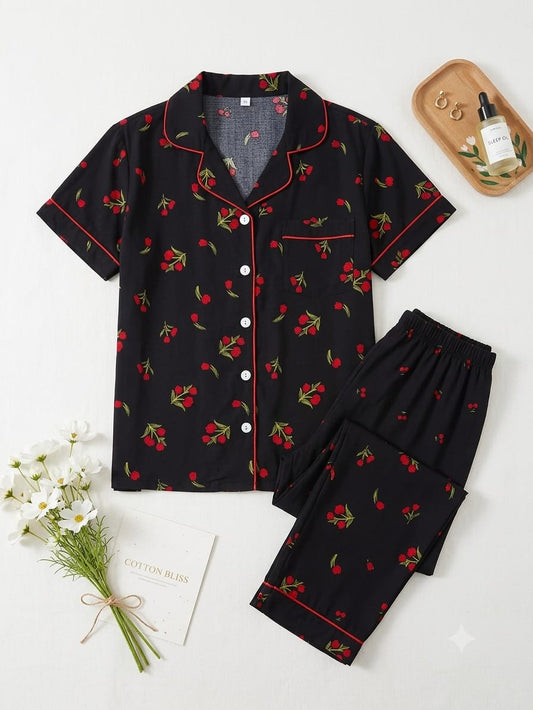 Elite Lounge Pajama Set (Black) Half Sleeves