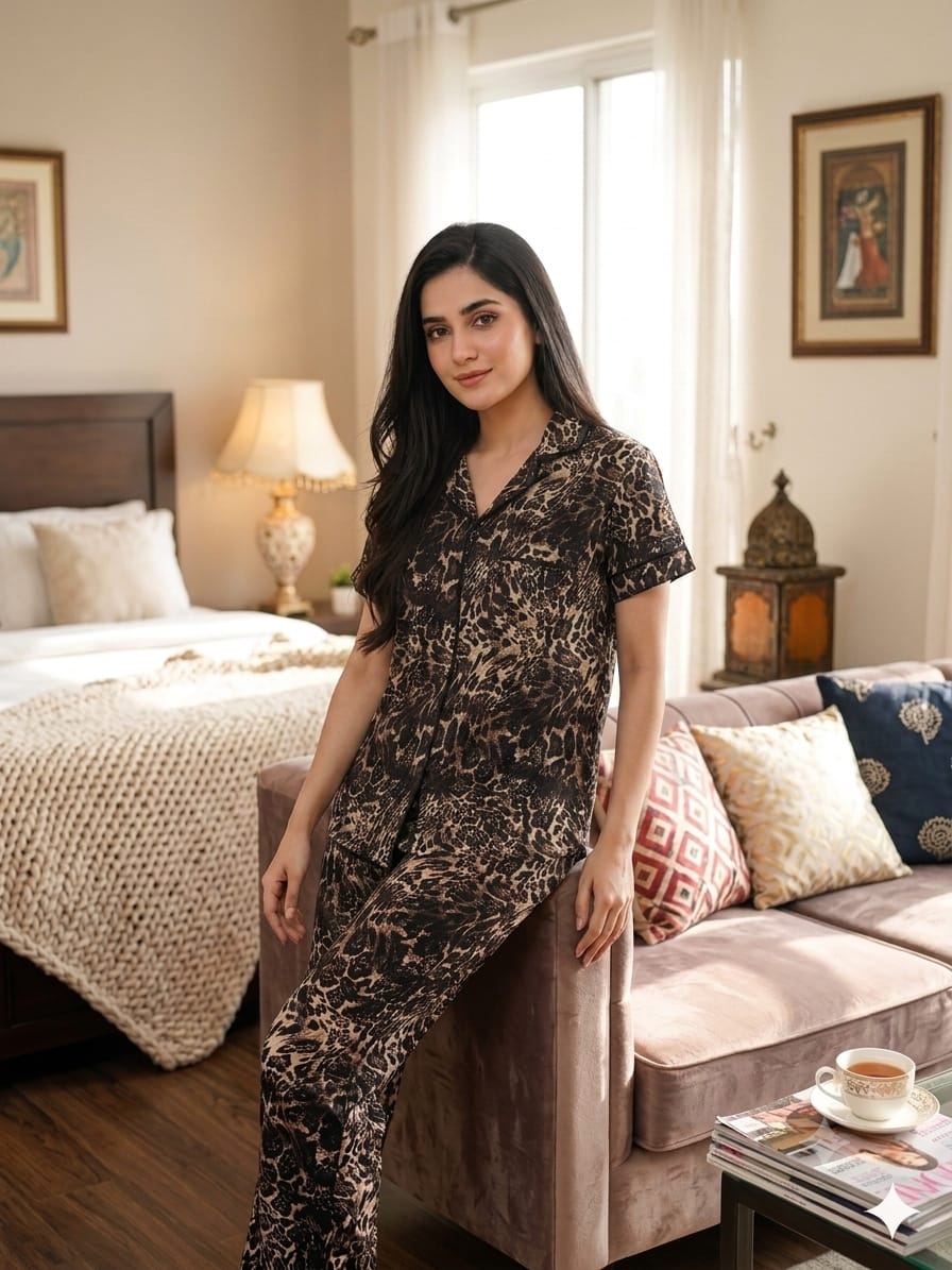 Luxe Leopard Lounge Set (Half Sleeves)