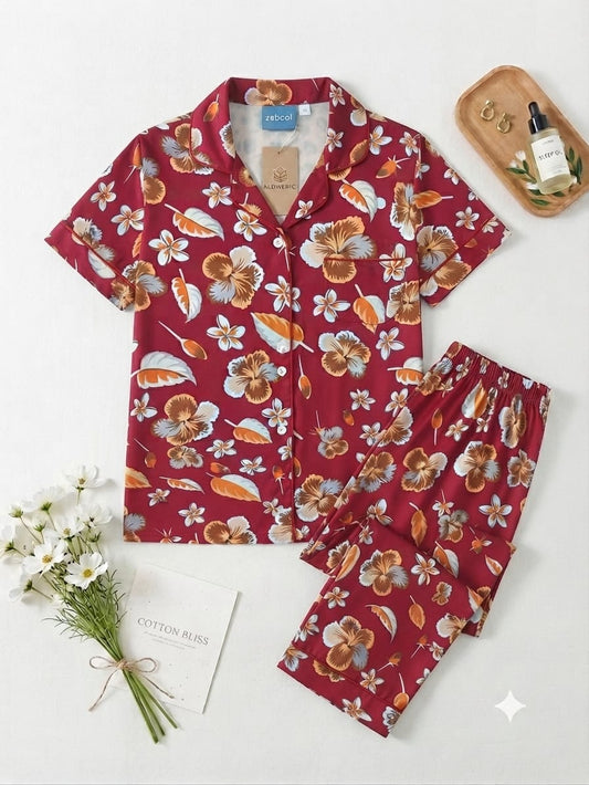 Flora Blossom Pajama set (Maroon)