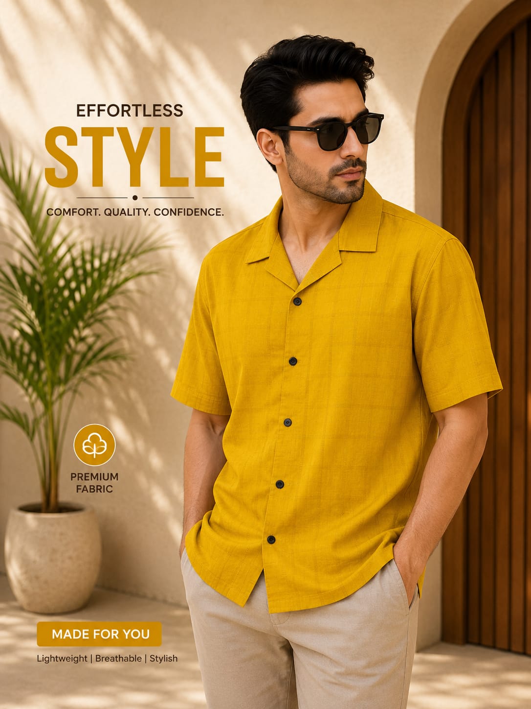 Elite Solid Cuban Shirt (Mustard)