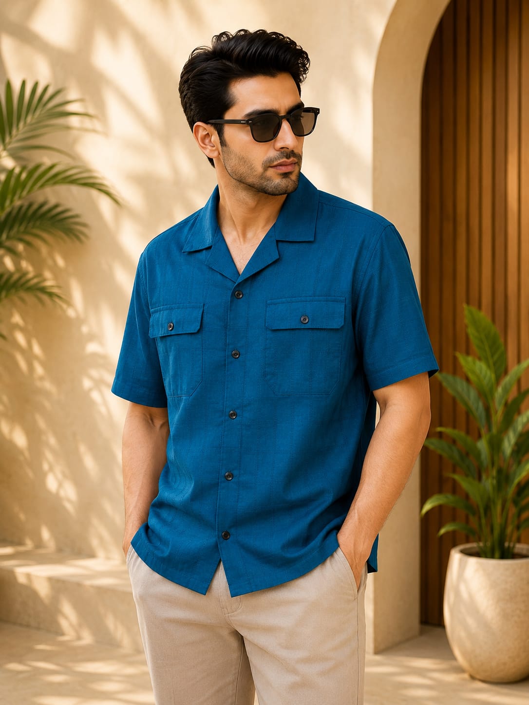 Elite Solid Cuban Shirt (Blue)