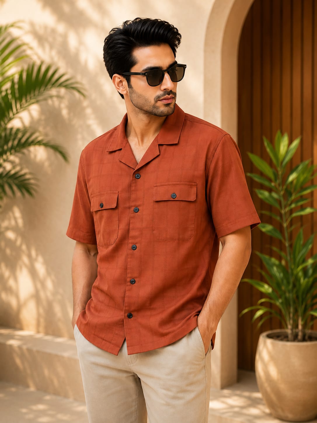 Elite Solid Cuban Shirt (Rusty Orange)