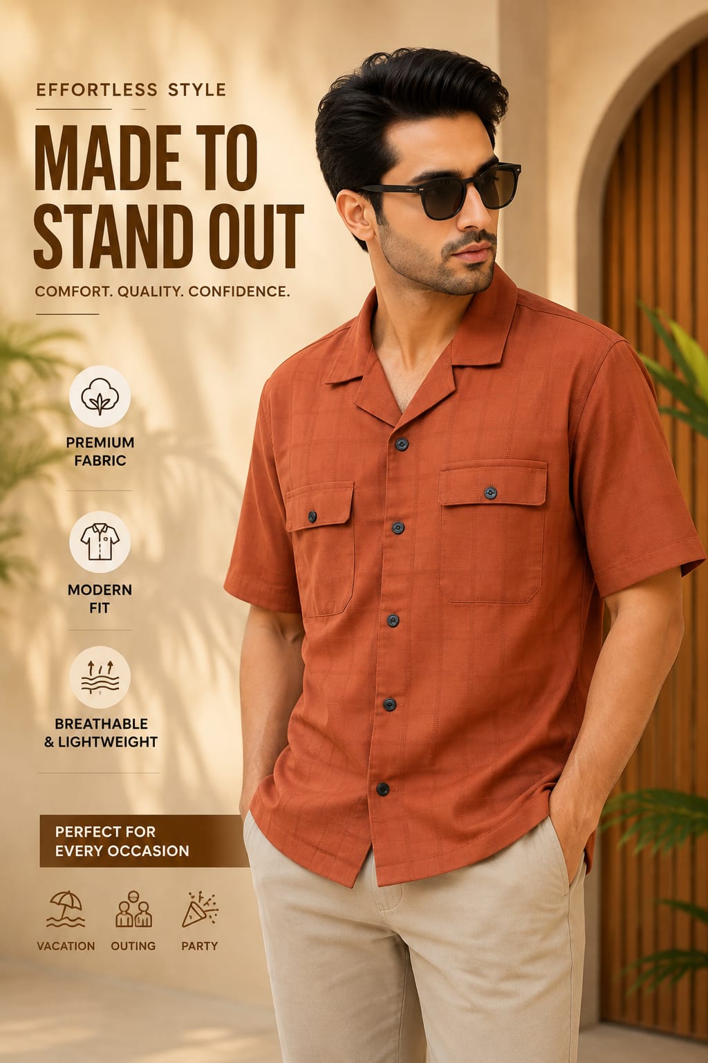 Elite Solid Cuban Shirt (Rusty Orange)