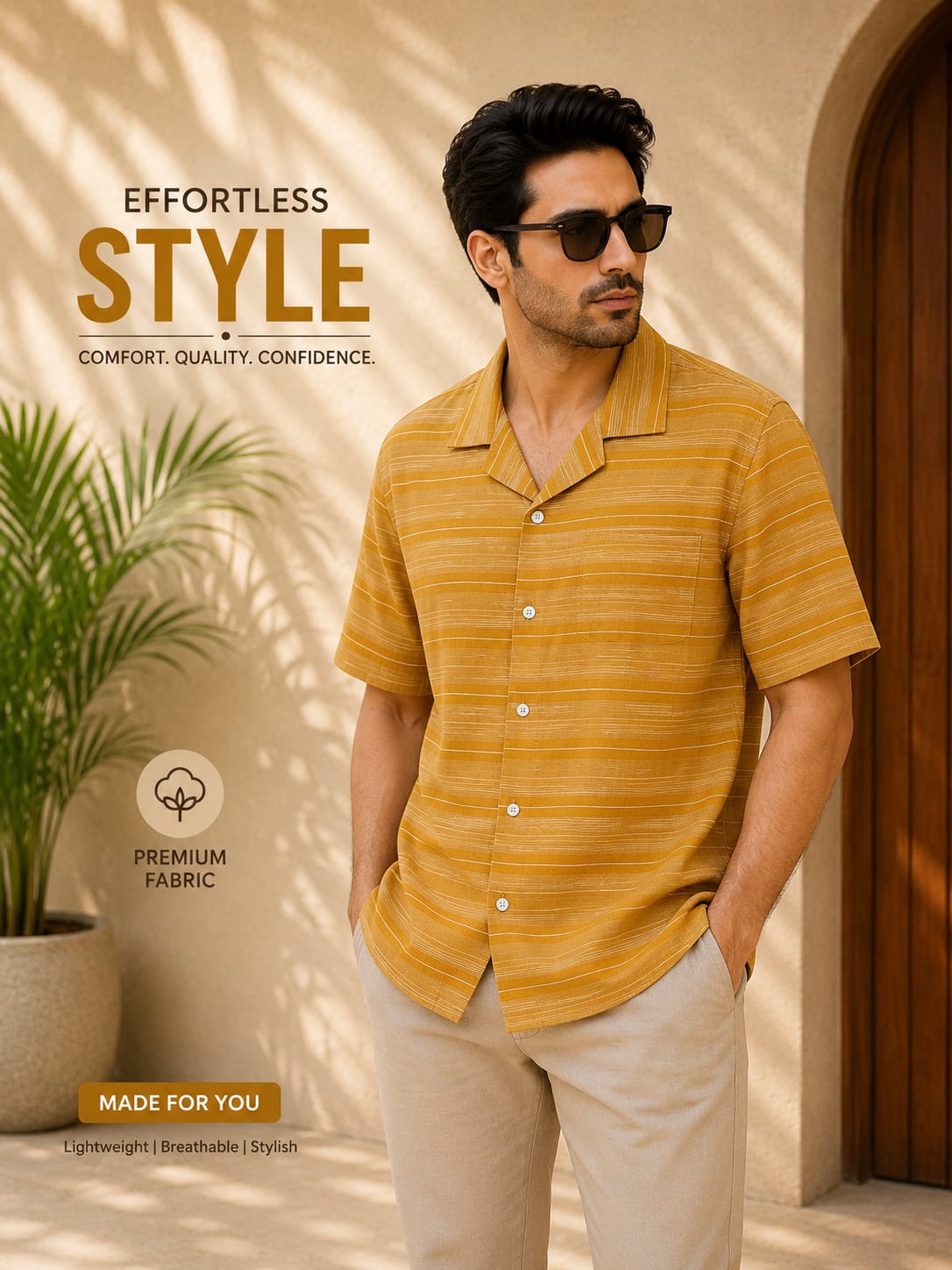 Modern Stripe Casual Shirt (Mustard)