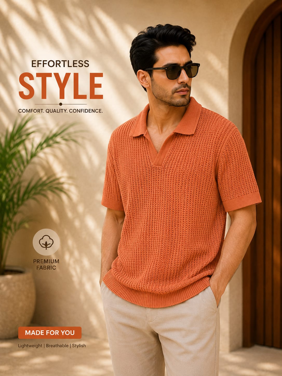 Knitted polo cuban collar shirt