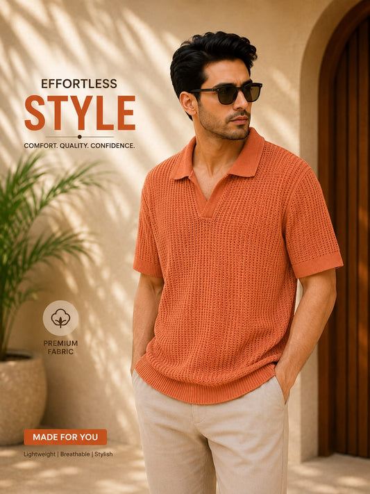 Knitted polo cuban collar shirt