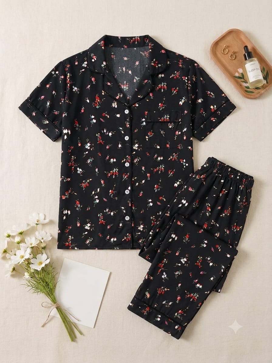 Cute flowers pajama set (Half Sleeves)
