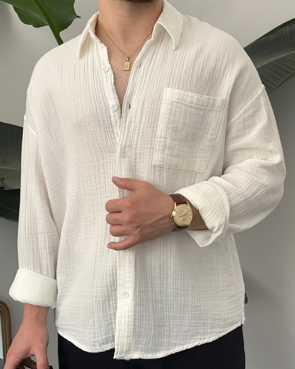 Muslin Long sleeves shirt- White