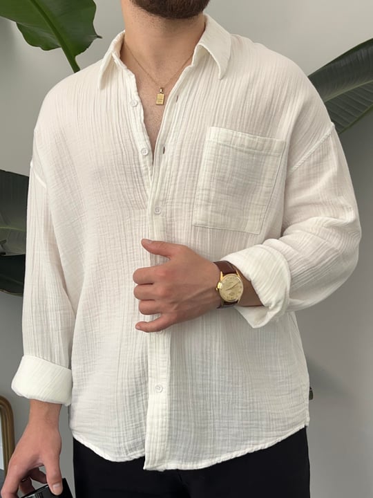 Muslin Long sleeves shirt- White