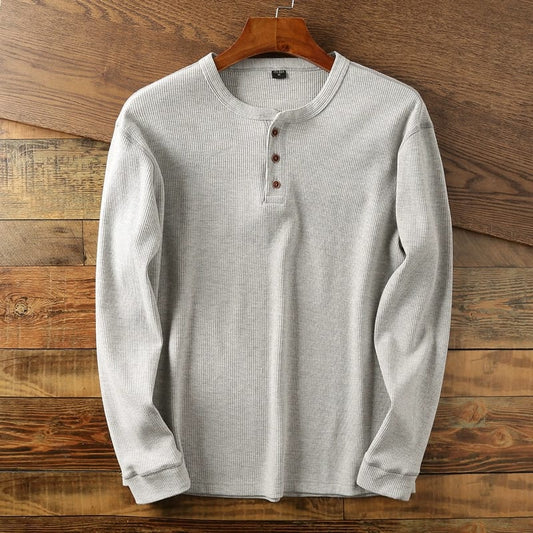 Henry Neck polo shirt (Full Sleeve) - Light Grey