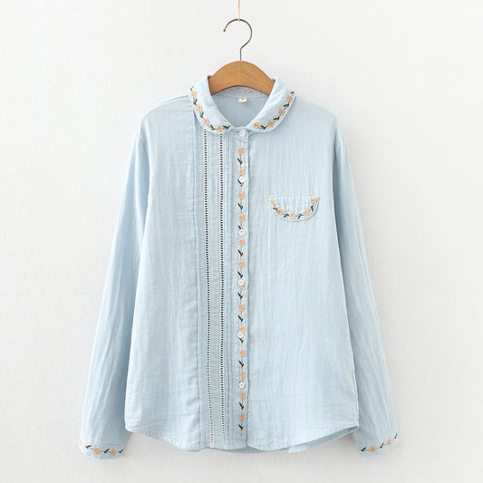 Floral Embroidered Top (Light Blue)