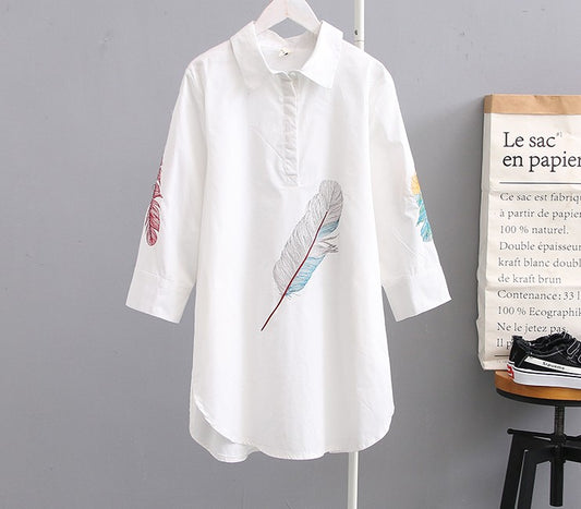 Feather Embroidered shirt (White)