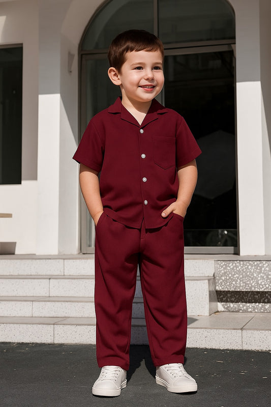 Decent cuban collar tracksuit for kids (Boys/Girls) (Maroon)