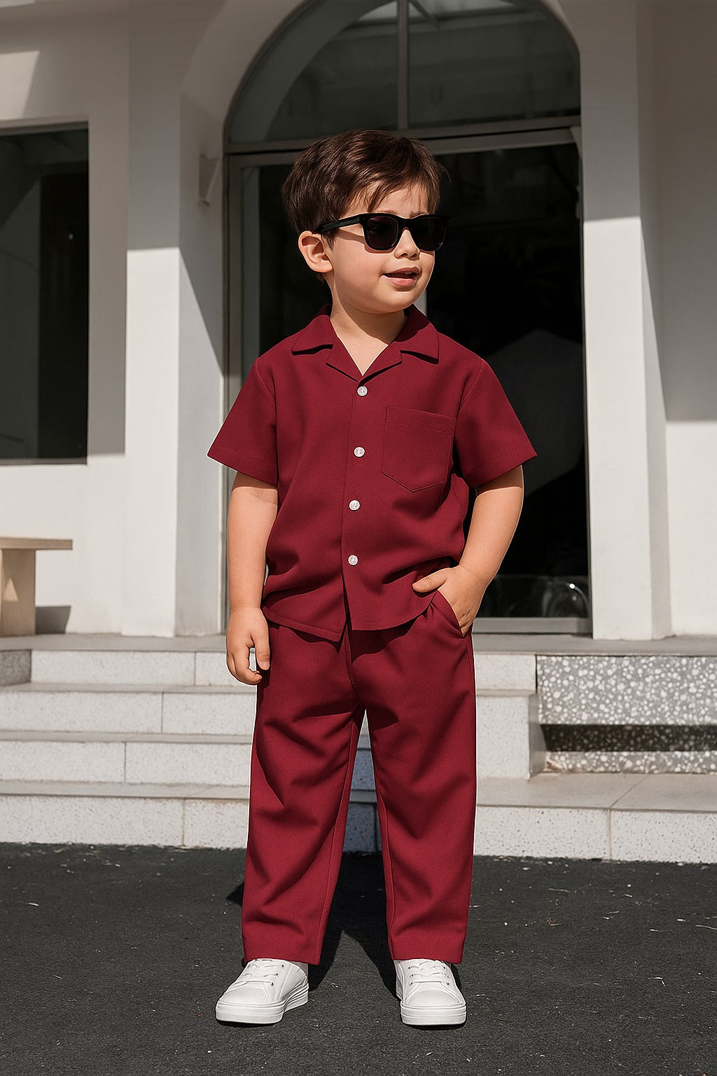 Decent cuban collar tracksuit for kids (Boys/Girls) (Maroon)