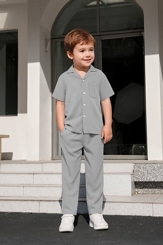 Decent cuban collar tracksuit for kids (Boys/Girls) (Grey)
