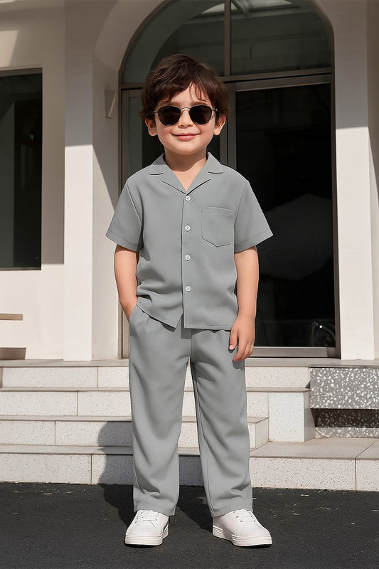 Decent cuban collar tracksuit for kids & boys (Grey)