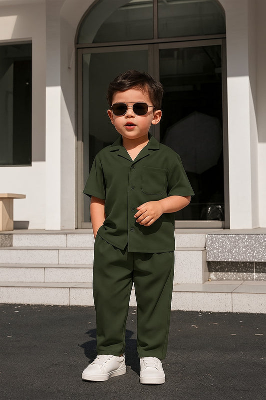 Decent cuban collar tracksuit for kids (Boys/Girls) (Green)
