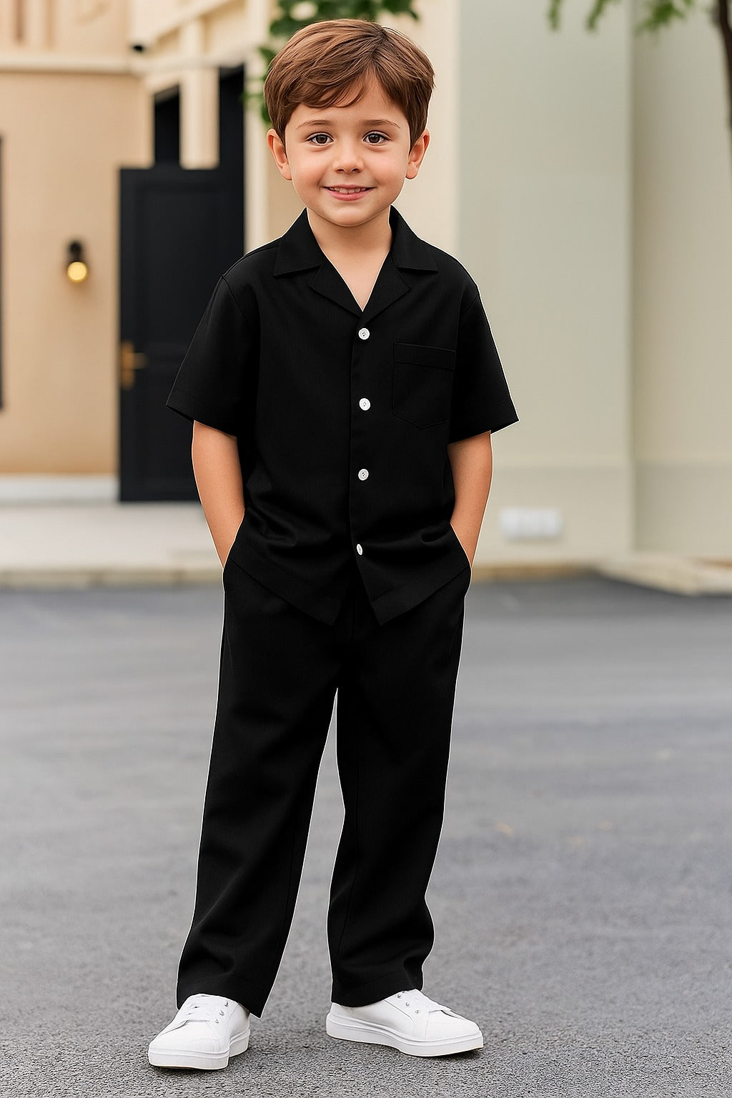 Decent cuban collar tracksuit for kids (Boys/Girls) (Black)