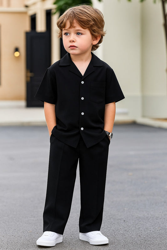 Decent cuban collar tracksuit for kids (Boys/Girls) (Black)